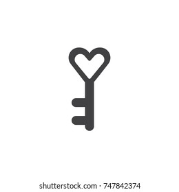 Heart key icon vector, filled flat sign, solid pictogram isolated on white. Love symbol, logo illustration.