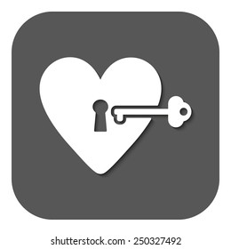 The heart and key icon.symbol. Flat Vector illustration. Button 