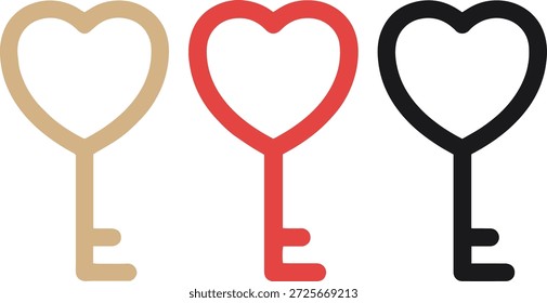 Conjunto de iconos de línea clave de corazón para secreto romántico y Vector de amor de San Valentín