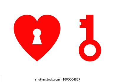 Heart, key, lock. Flat icons. Vector illustration.