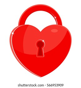 Heart as the key to the lock. Sincere feelings, love. Icon for postcards, greetings, Valentines Day. Flat vector cartoon illustration. Objects isolated on a white background.