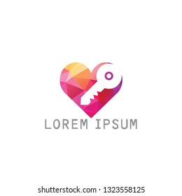 Heart Key logo design. Logo with a combination of key and heart. 