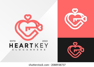 Plantilla de ilustración del vector de diseño de logotipo de clave de corazón