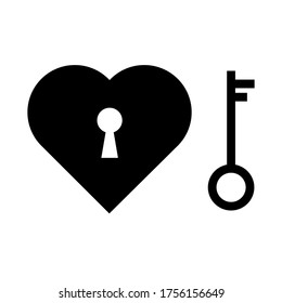 heart key love open lock concept vector illustration. door keyhole icon. romantic symbol. valentine security sign. isolated shape padlock. close protection. white background. day