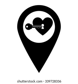 heart with key - map pointer vector icon