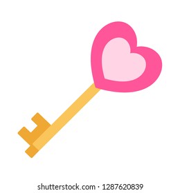 Heart key on white background, The key unlocking into heart of girlfriend, Valentines Day, Golden key, pink heart. Design by Inkscape.