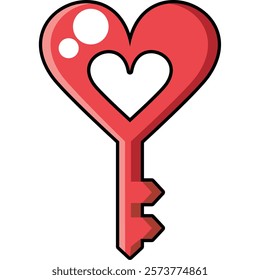 Heart Key Shape Colorful Vector Isolated Illustration 