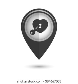 heart with key - vector icon;  black map pointer