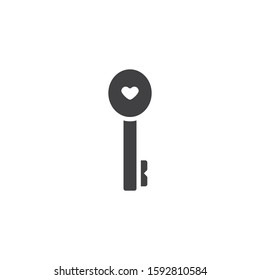 Heart key vector icon. filled flat sign for mobile concept and web design. Love key glyph icon. Symbol, logo illustration. Vector graphics