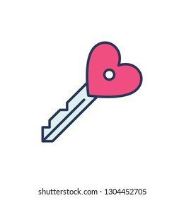Heart Key vector modern icon. Valentines Day or Love concept sign