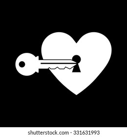 heart with key - white vector icon