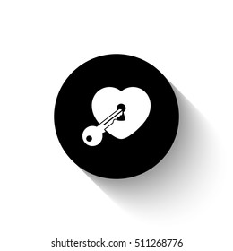 heart with key - white vector  icon with shadow
