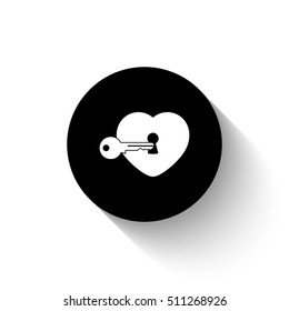 heart with key - white vector  icon with shadow