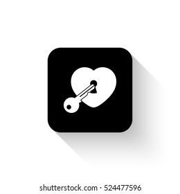 heart with key - white vector  icon with shadow