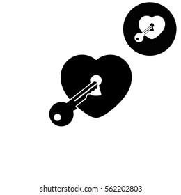 heart with key  - white vector icon
