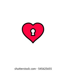Heart with keyhole flat line icon