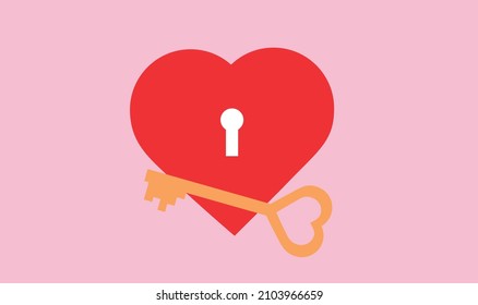 Heart with keyhole and key. Valentine's Day. Vector illustration.