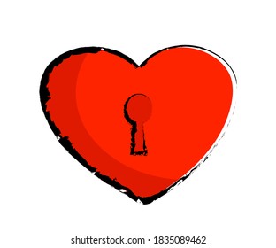 Heart and keyhole on a white background. Cartoon. Vector illustration.