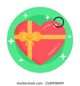 Icono de redondeo plano con anillo de llaves del corazón


