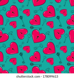 Heart and keys. Seamless background