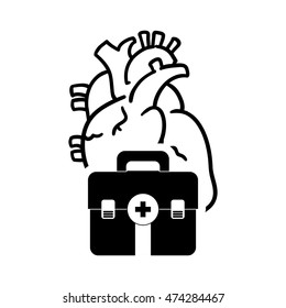 heart kit medical health care hospital silhouette icon. Flat and Isolated design. Vector illustration