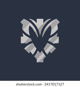 Heart Kitty Shape Gray Sci Fi Hud Futuristic Metal Frame Tattoo For Logo Vector Isolated