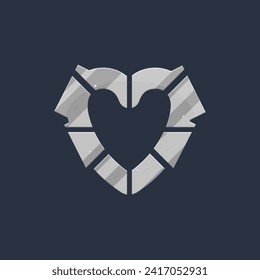 Heart Kitty Shape Gray Sci Fi Hud Futuristic Metal Frame Military Armor For Logo Vector Isolated