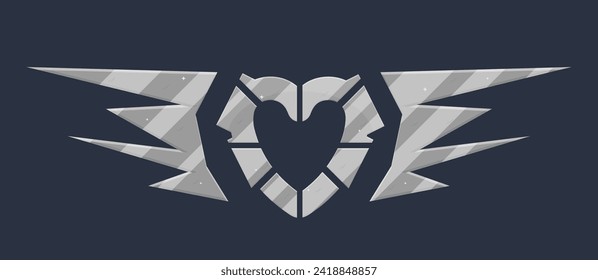 Heart Kitty Shape Gray Sci Fi Hud Futuristic Metal Frame Wings Military Armor For Logo Vector Isolated