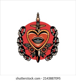heart and knife tattoo vector design