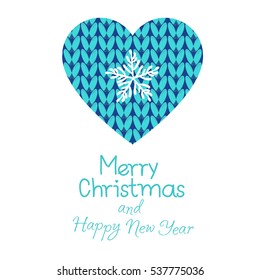 Heart with knitted texture. Merry Christmas and happy new year. Vector illustration isolated on white background for decorating cards, christmas packaging, poster, celebratory events.