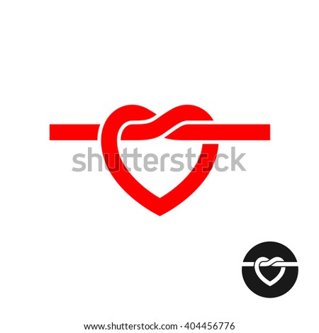 Heart knot silhouette logo. Simple red heart rope symbol.
