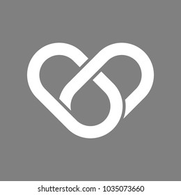 Heart knot. Simple red heart rope symbol. Vector. White icon on medium gray background. Isolated.