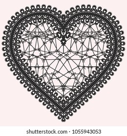 Heart with lace pattern. Ornate element for design of invitations, cards or decoupage. Vector illustration.