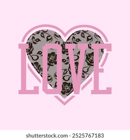 Heart lace pattern with the word love, Graphic design print t-shirts fashion, illustration, vector, posters, cards, stickers, mug