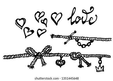 heart laces chains love elements set illustration isolated vector