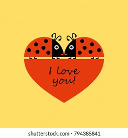 Heart, ladybugs, love. Valentine's day. Vector illustration