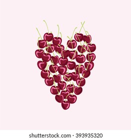 Heart laid out from the cherries. a heart. cherry.