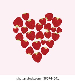 Heart laid out from strawberries. a heart. Strawberry.