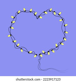 Heart lamp lights effect. Illuminated garlands isolated on  background. Vector magic shine heart string bulbs.