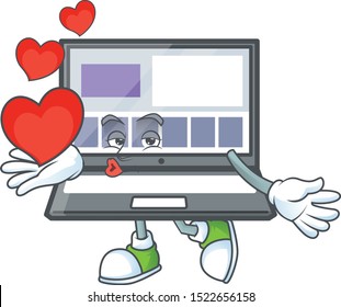With heart laptop cartoon mascot on white background.