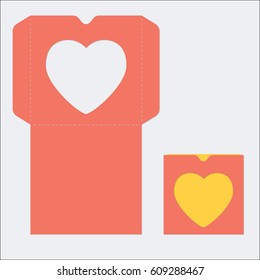 heart.  Laser cutting template. Vector scheme of laser cutting and printing. Envelope for cards or invitations.
