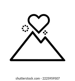 Heart lava volcano love icon | Black Vector illustration |