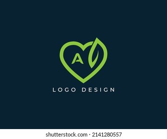 Símbolo del símbolo del signo del logotipo de combinación de corazón y hoja Diseño con letra A. Plantilla de logotipo de ilustración de vector
