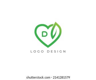 Heart and Leaf Combination Logo Concept sign icon symbol Design with Letter D. Vector illustration logo template