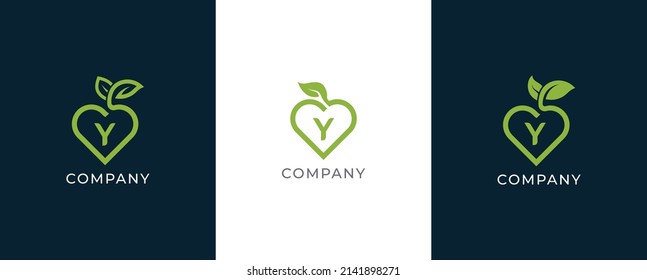 Heart and Leaf Combination Logo Concept sign icon symbol Design with Letter Y. Vector illustration logo template