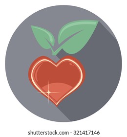 heart and leaf flat icon in circle