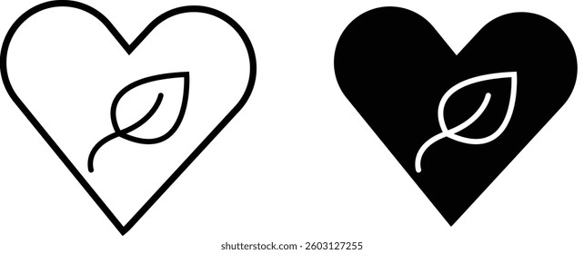 Heart with Leaf Icon Representing Eco-Friendly Love, Sustainable Lifestyle, Nature Protection, and Green Commitment with Transparent Background

