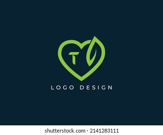 Heart Leaf Logo Concept sign icon symbol Design with Letter T. Vector illustration logo template