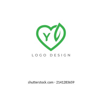 Heart Leaf Logo Concept sign icon symbol Design with Letter Y. Vector illustration logo template