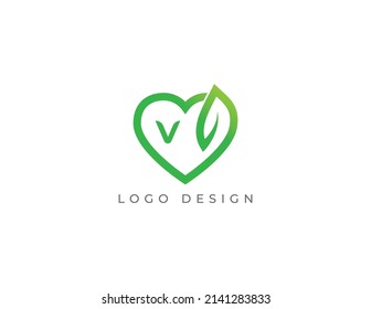 Heart Leaf Logo Concept sign icon symbol Design with Letter V. Vector illustration logo template